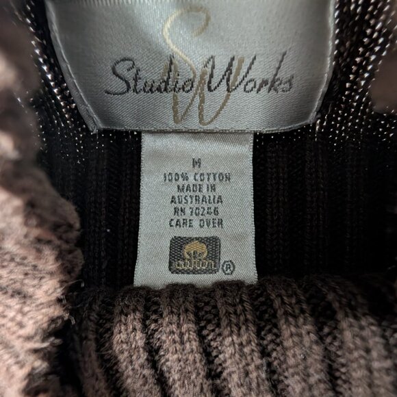 VTG Brown Ribbed Knit Mock Neck 90s Y2k Knit Cotton Sweater - Picture 5 of 5